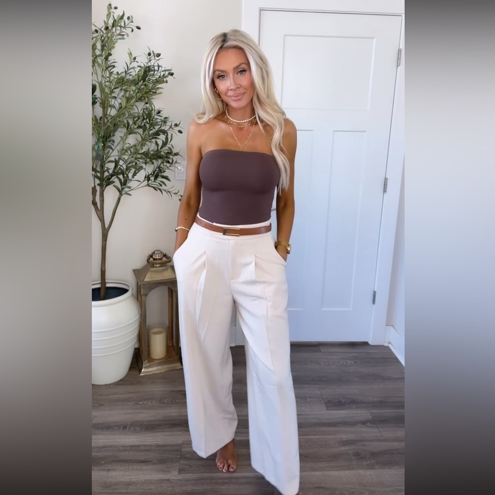 NWT High-Waist Wide Leg Cream Trousers - Picture 3 of 7